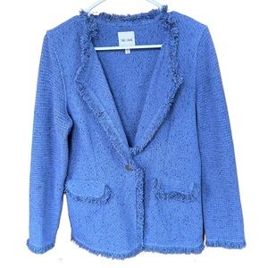 NIC+ZOE Cornflower Blue Fringe Knit Blazer